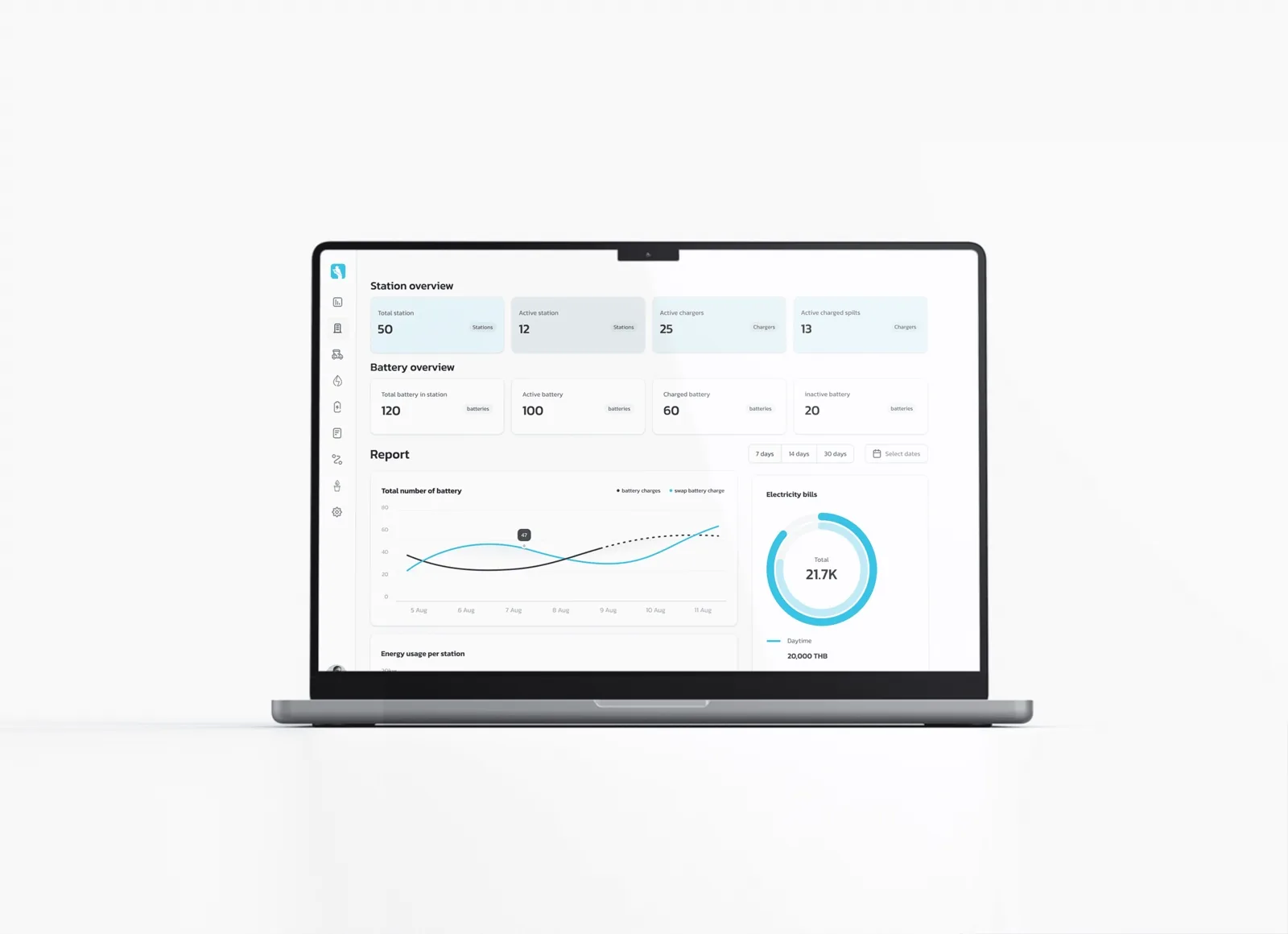 Battery station management screens