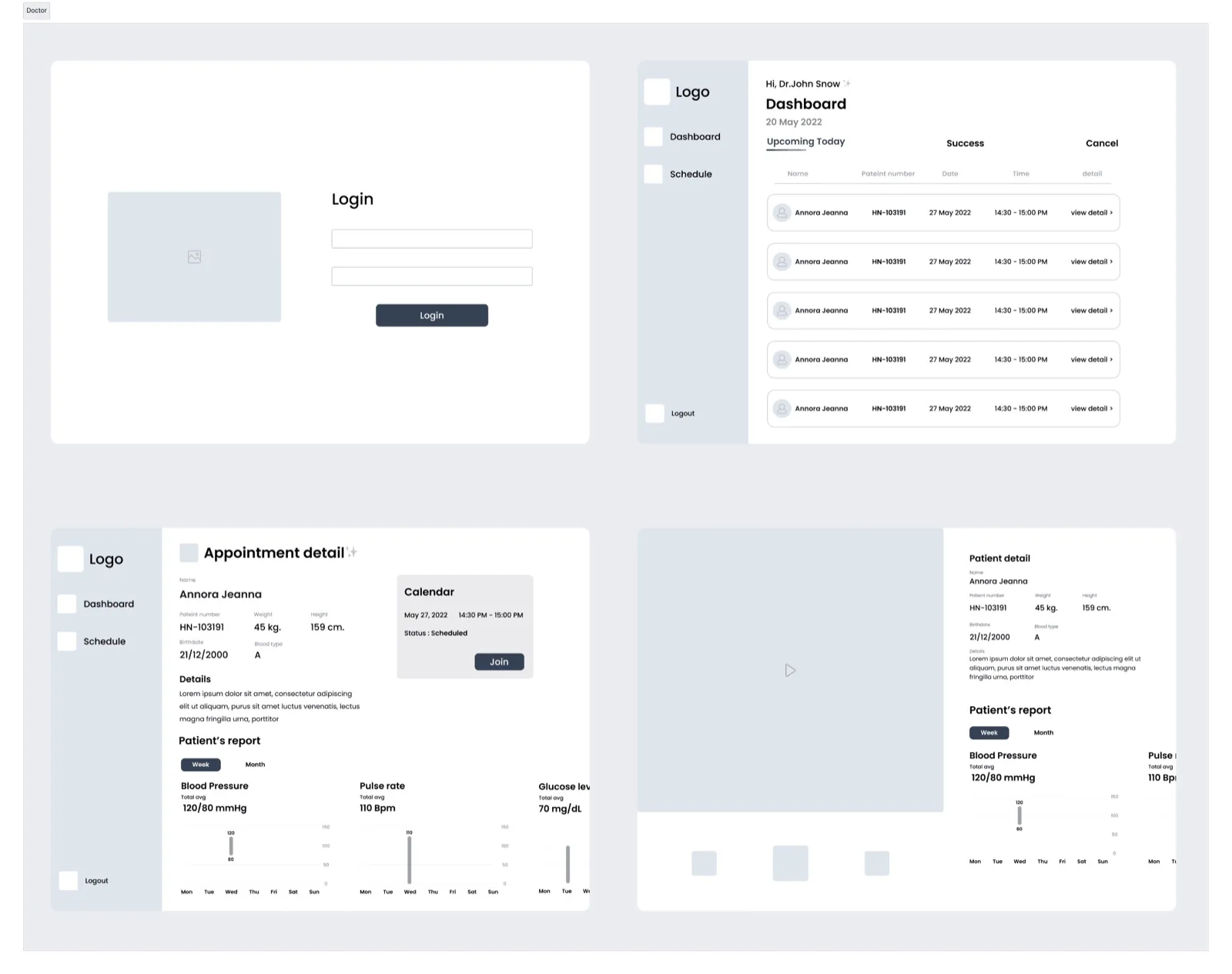 Mid-fidelity web wireframes
